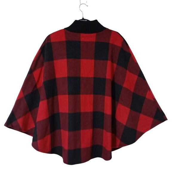 Le Moda Cape Coat Plaid Zipper Pockets & Ribbed Collar Womens Outerwear One Size - Picture 5 of 7